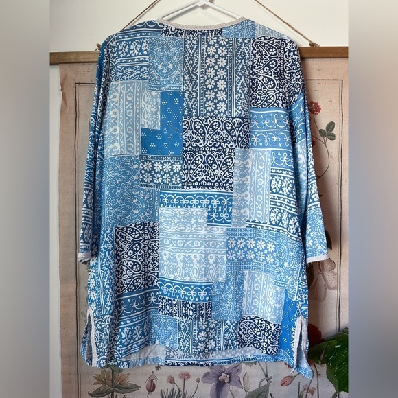 J McLaughlin 3/4 Sleeve Patchwork Paisley Tunic Top Cover Up Beach Blue Large - Picture 6 of 12